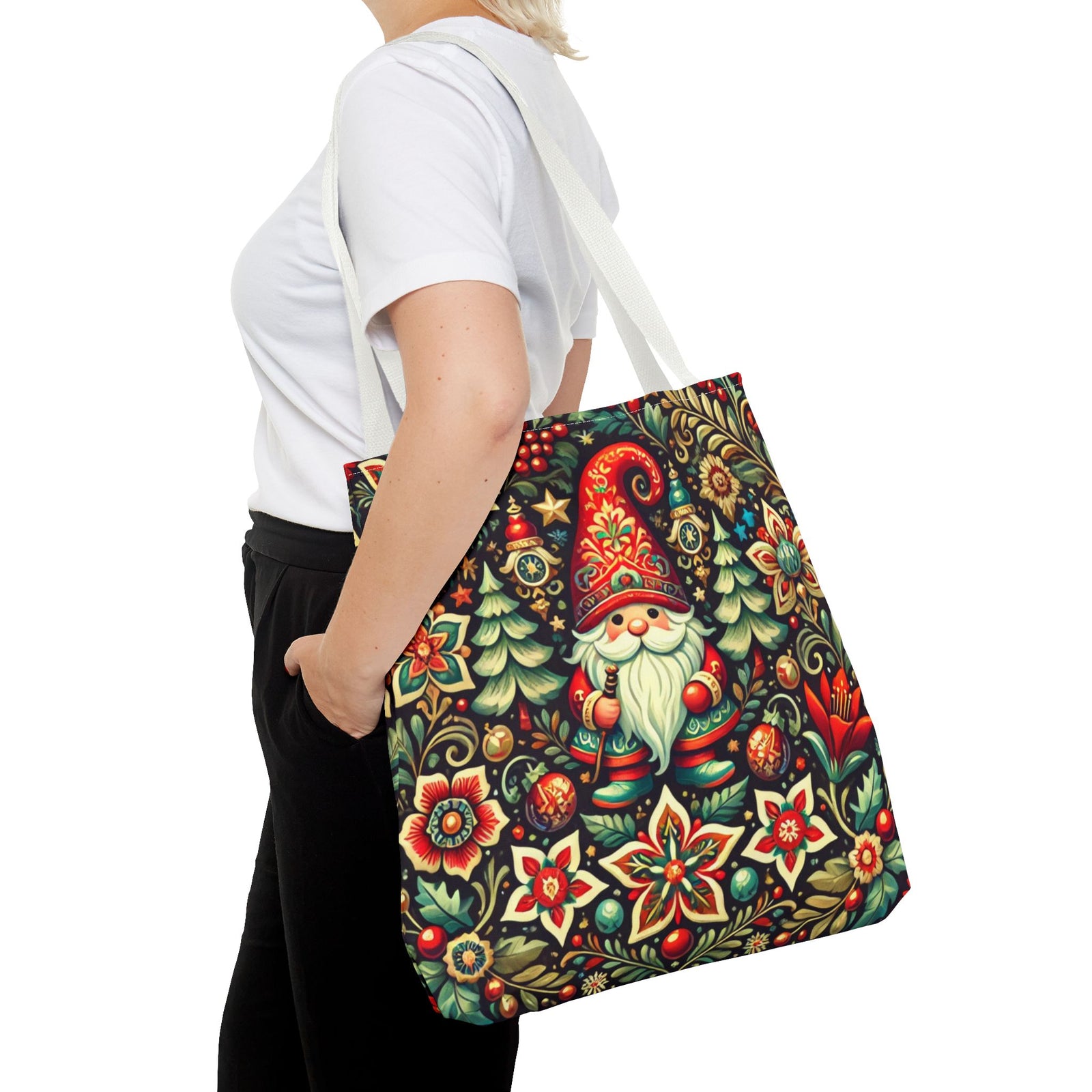 Christmas Gnome Festive Holiday Polish Folk Art Pattern Tote Bag