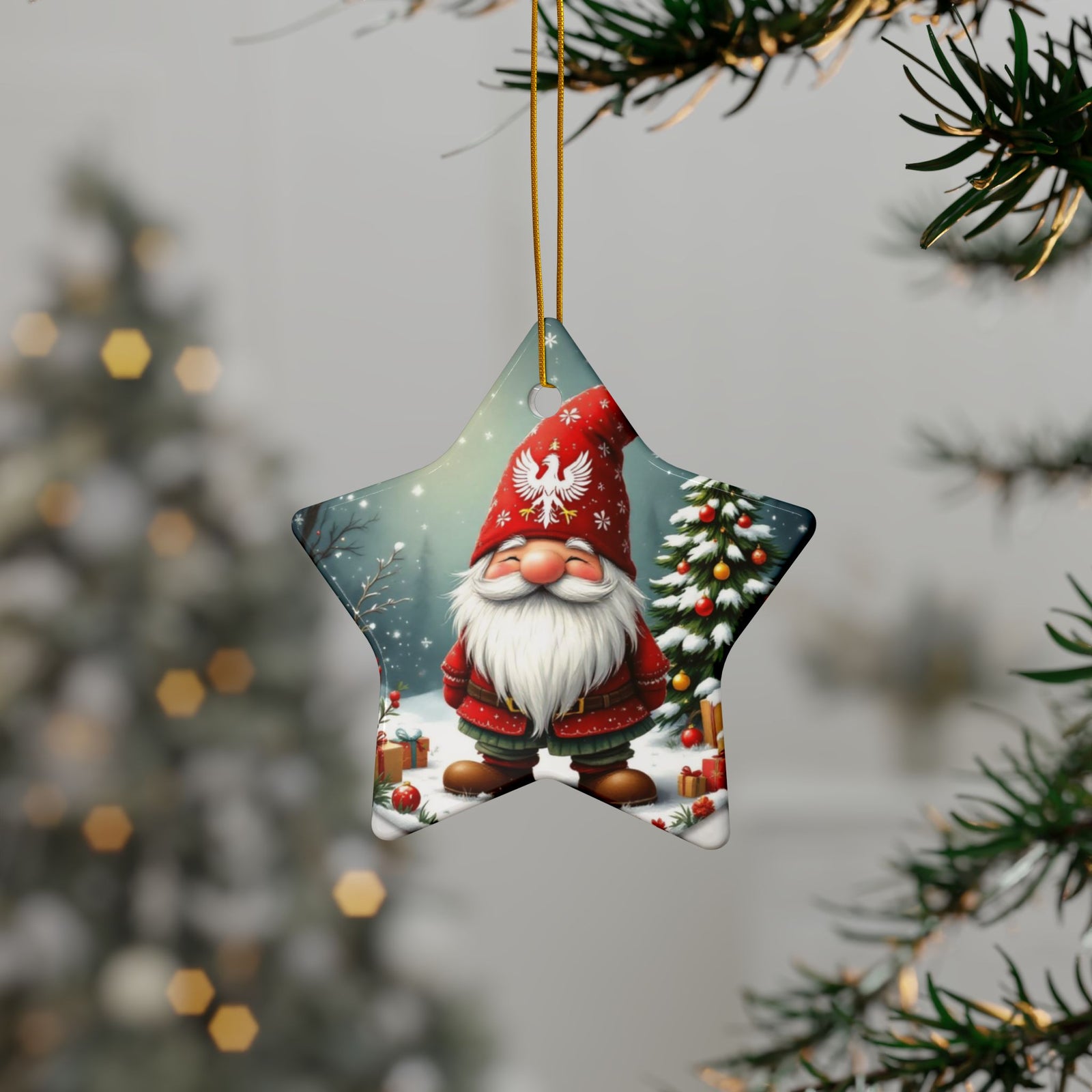 Polish Gnome Christmas Ceramic Ornament