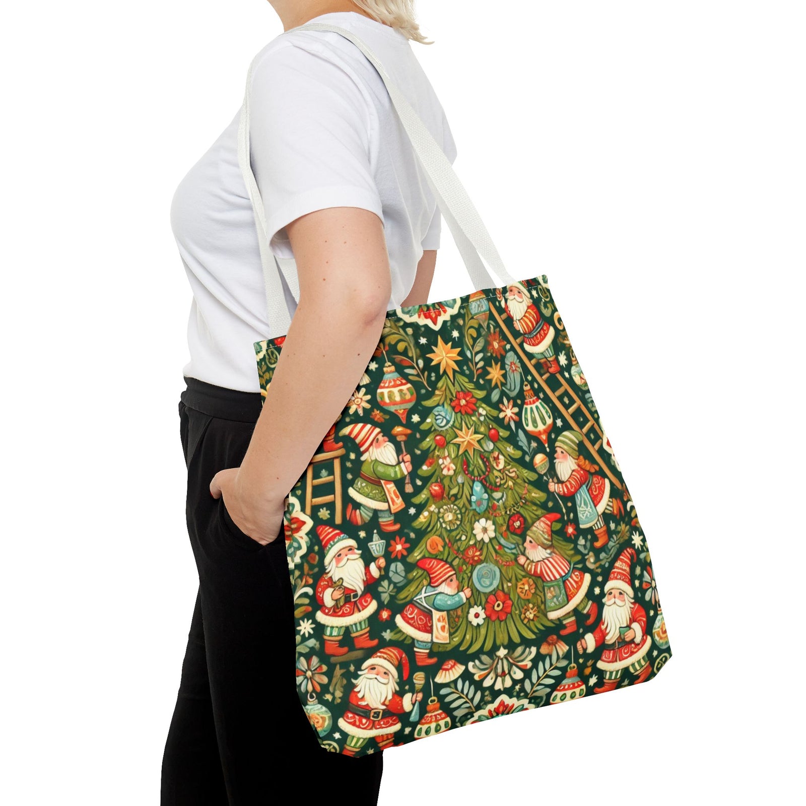 Christmas Gnomes Decorating Tree Holiday Tote Bag