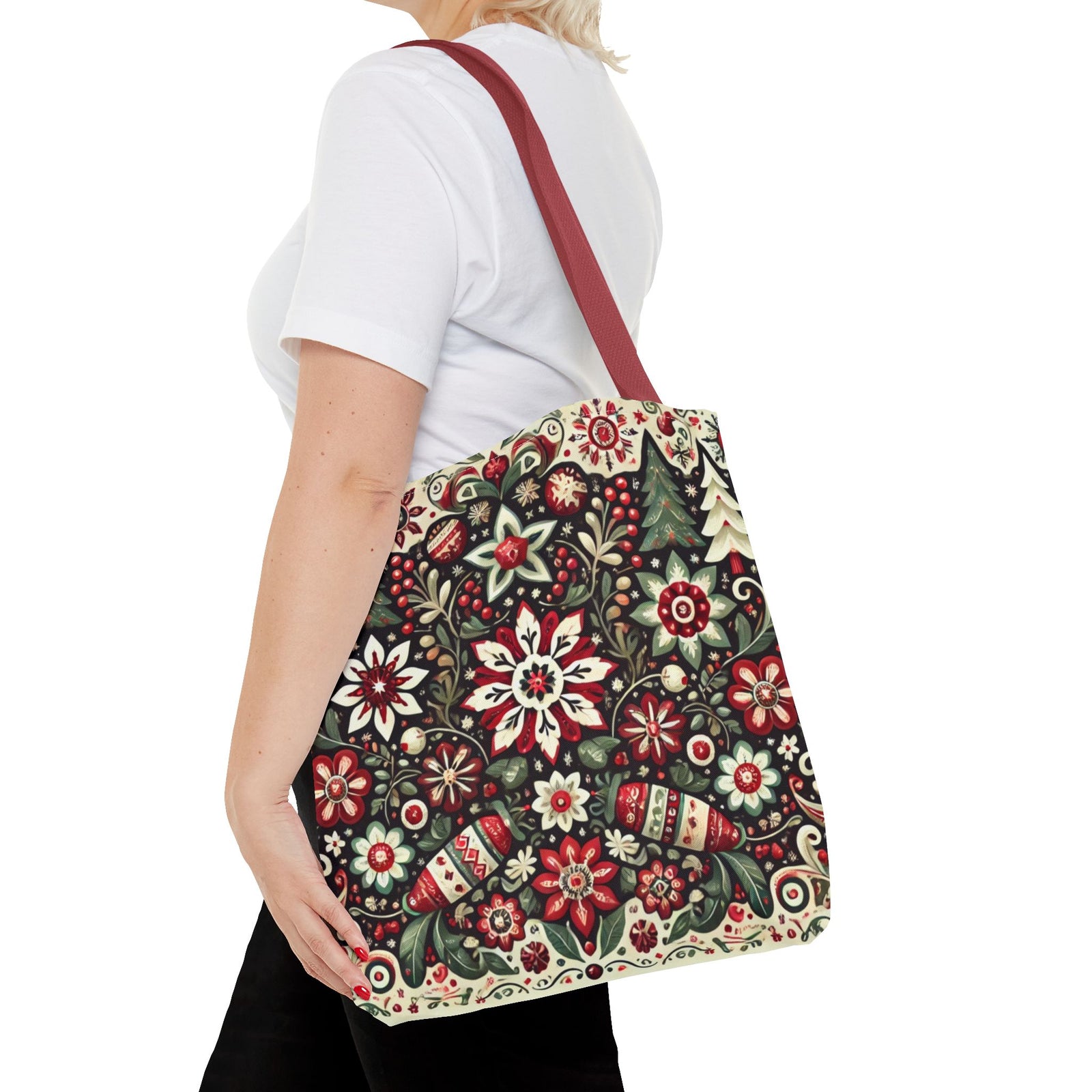 Antique Holiday Retro Christmas Folk Art Tote Bag