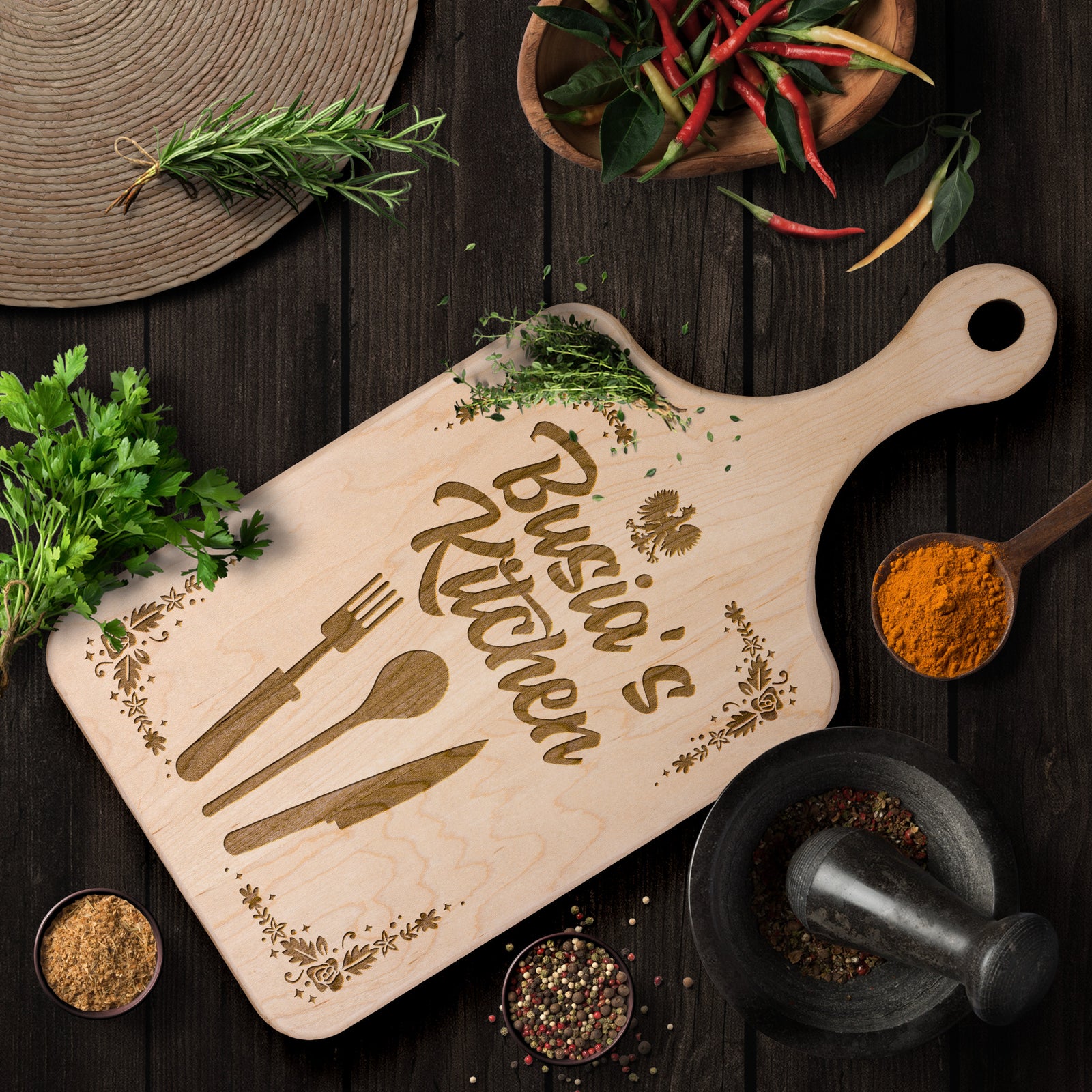 Busia's Kitchen Hardwood Paddle Cutting Board Kitchenware teelaunch
