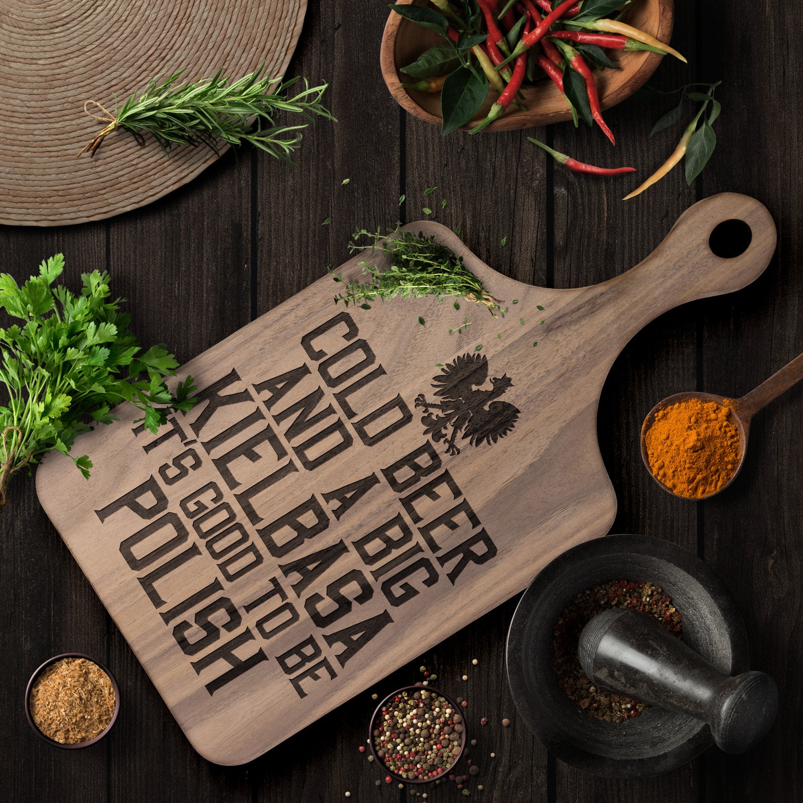 Cold Beer Big Kielbasa Hardwood Paddle Cutting Board Kitchenware teelaunch Large Walnut