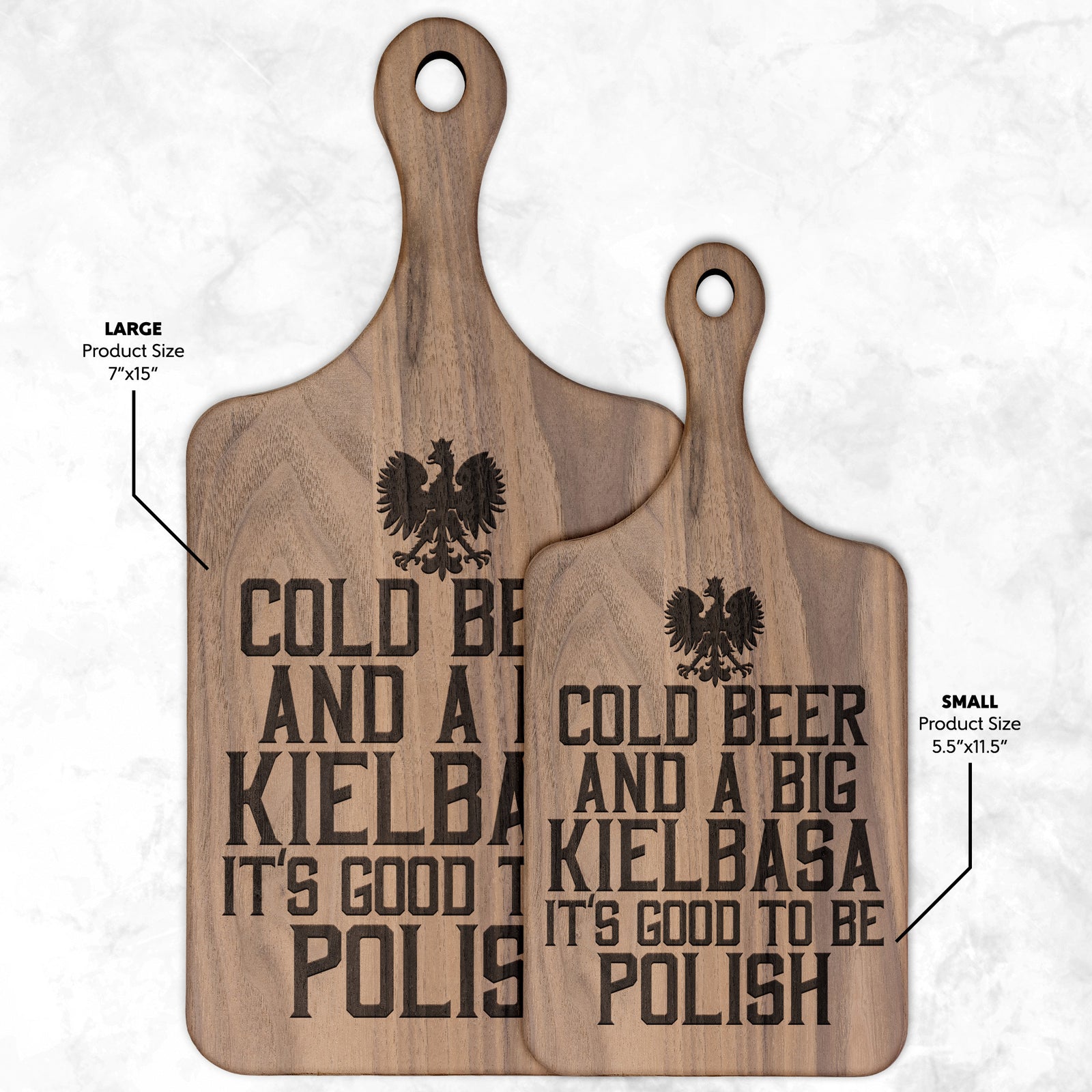 Cold Beer Big Kielbasa Hardwood Paddle Cutting Board Kitchenware teelaunch Small Walnut
