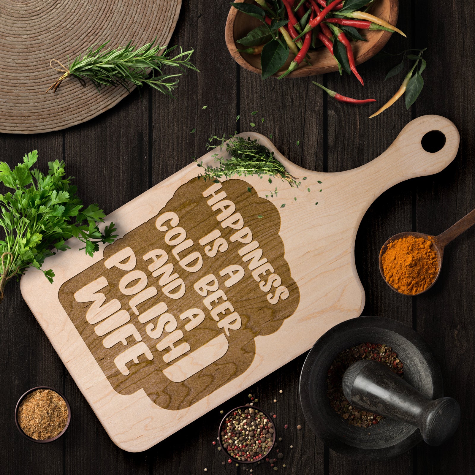 Cold Beer Polish Wife Hardwood Paddle Cutting Board Kitchenware teelaunch