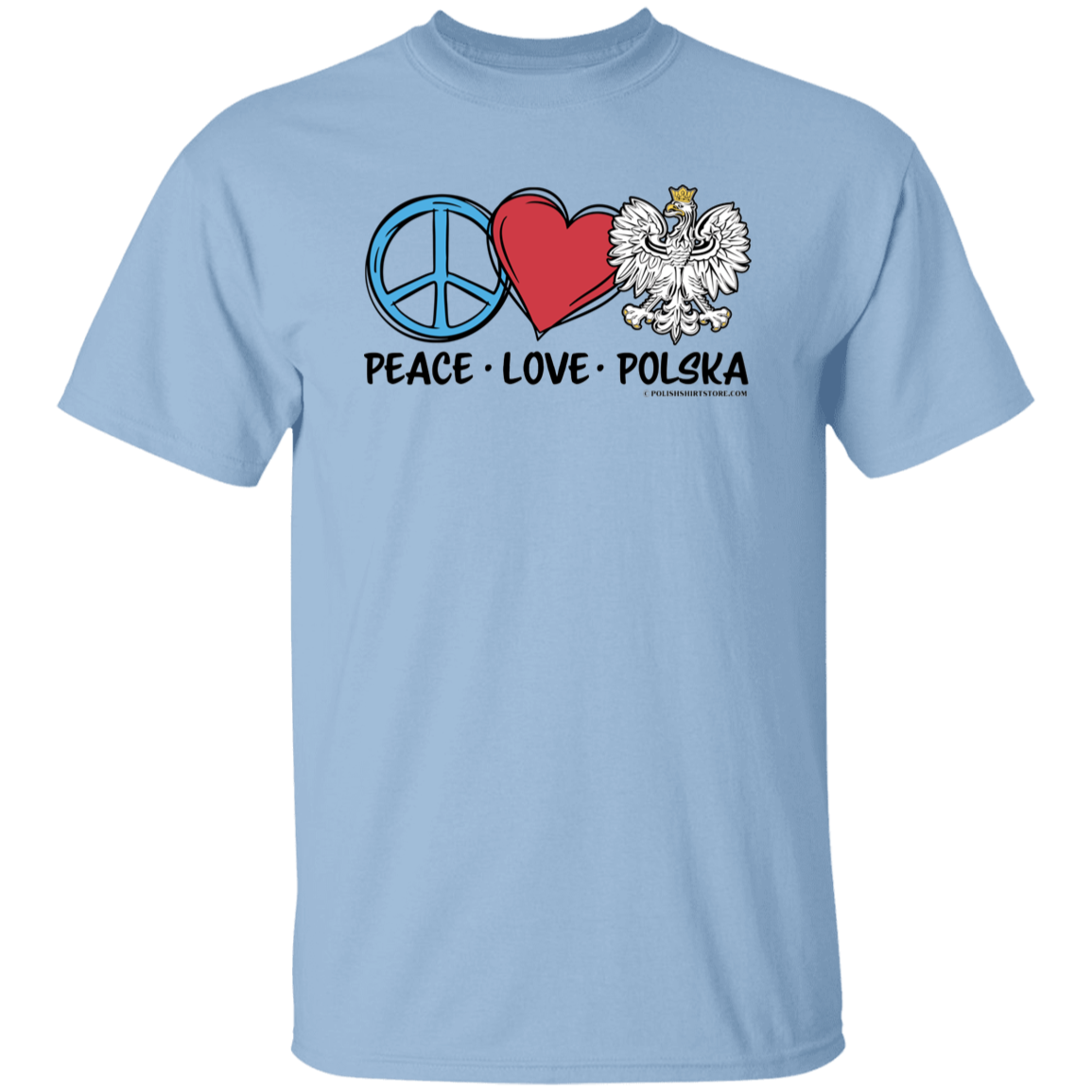 Peace Love Polska T-Shirts CustomCat Light Blue S