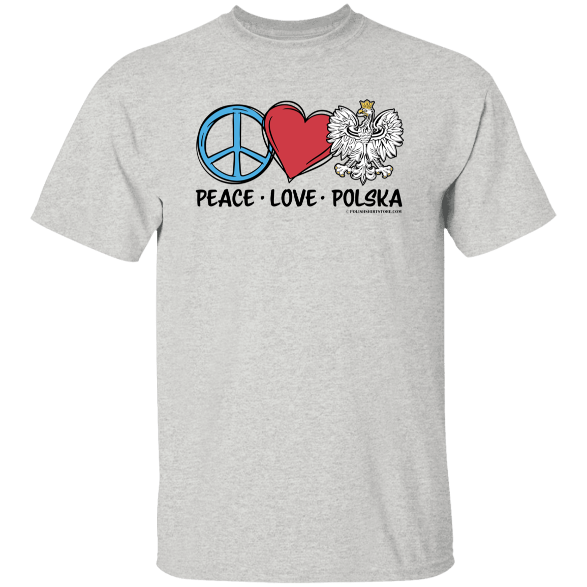 Peace Love Polska T-Shirts CustomCat Ash S