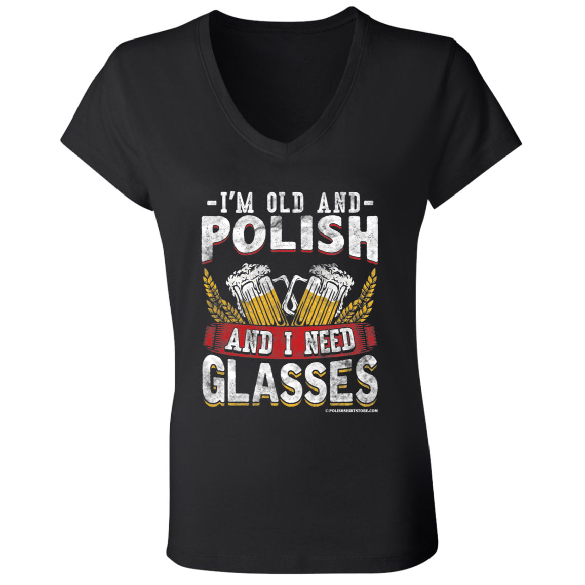 I'm Old And Polish And I Need Glasses Apparel CustomCat B6005 Ladies' Jersey V-Neck T-Shirt Black S