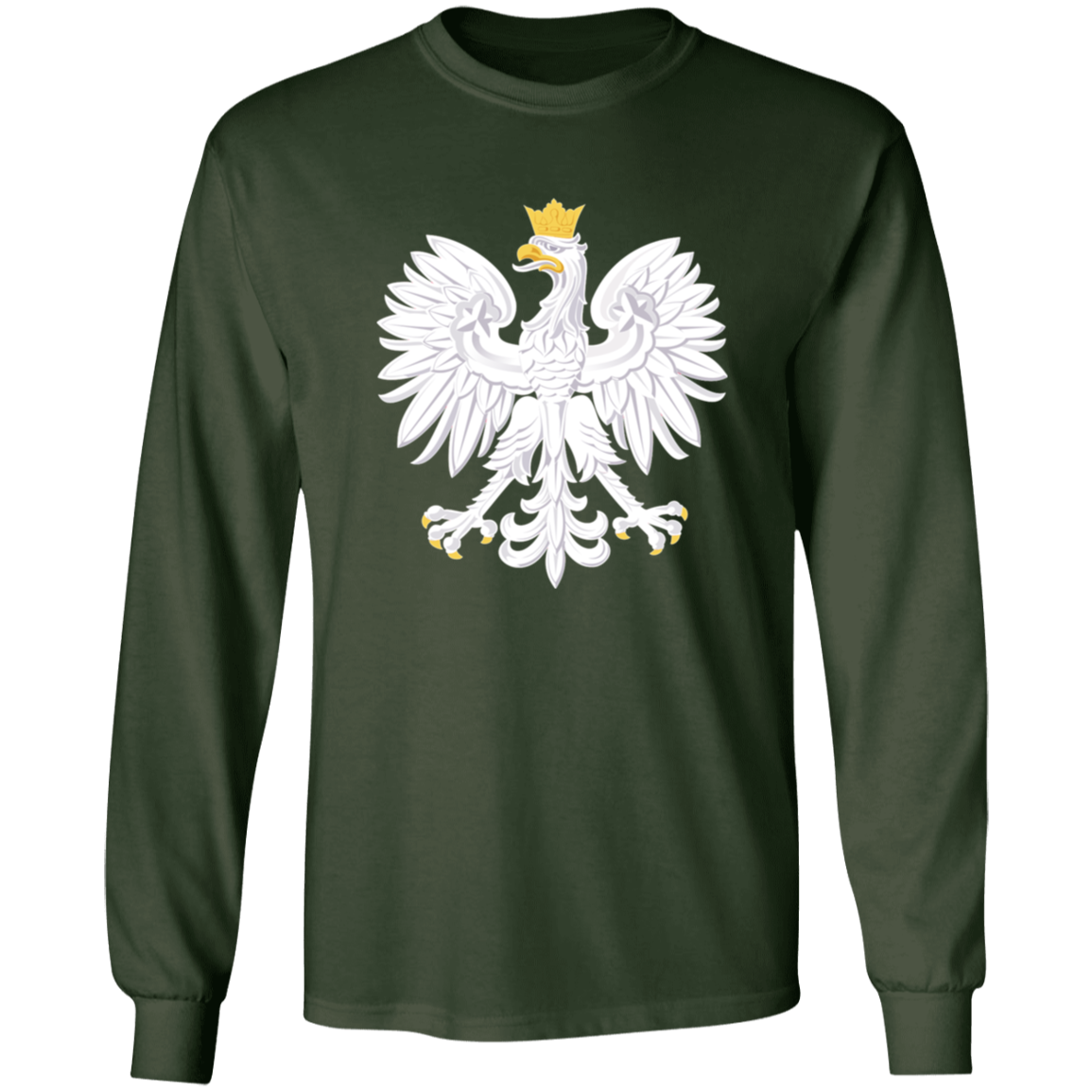 Polish Eagle Long Sleeve Shirt T-Shirts CustomCat Forest Green S