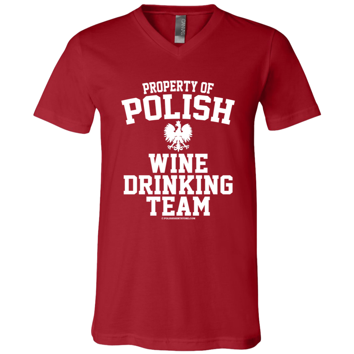 Property of Polish Wine Drinking Team Apparel CustomCat 3005 Unisex Jersey SS V-Neck T-Shirt Canvas Red X-Small