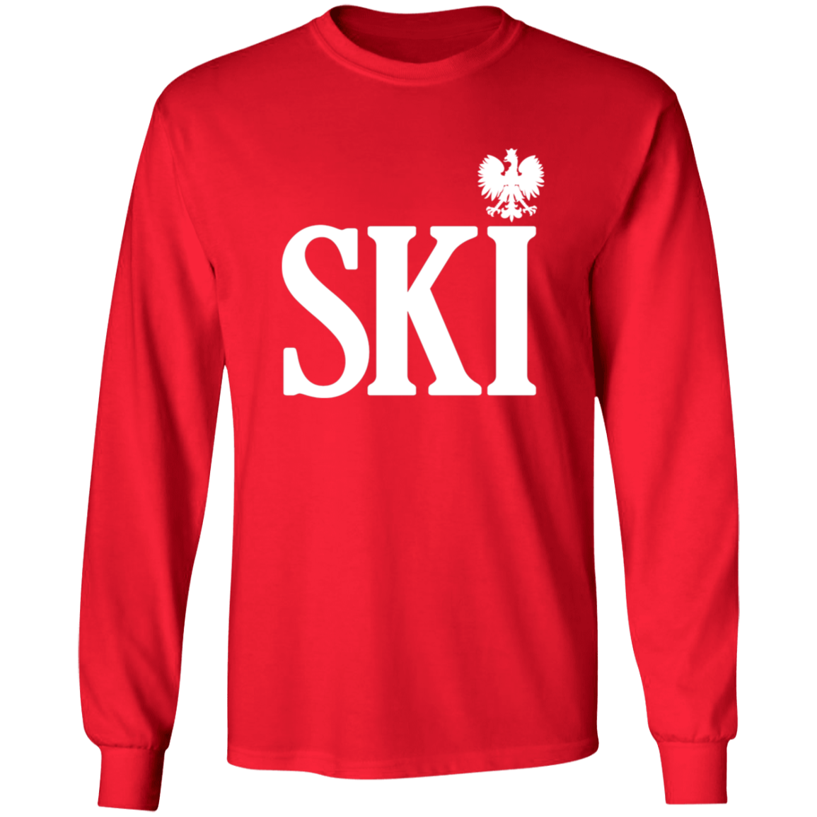 SKI Polish Surname Ending Apparel CustomCat G240 LS Ultra Cotton T-Shirt Red S
