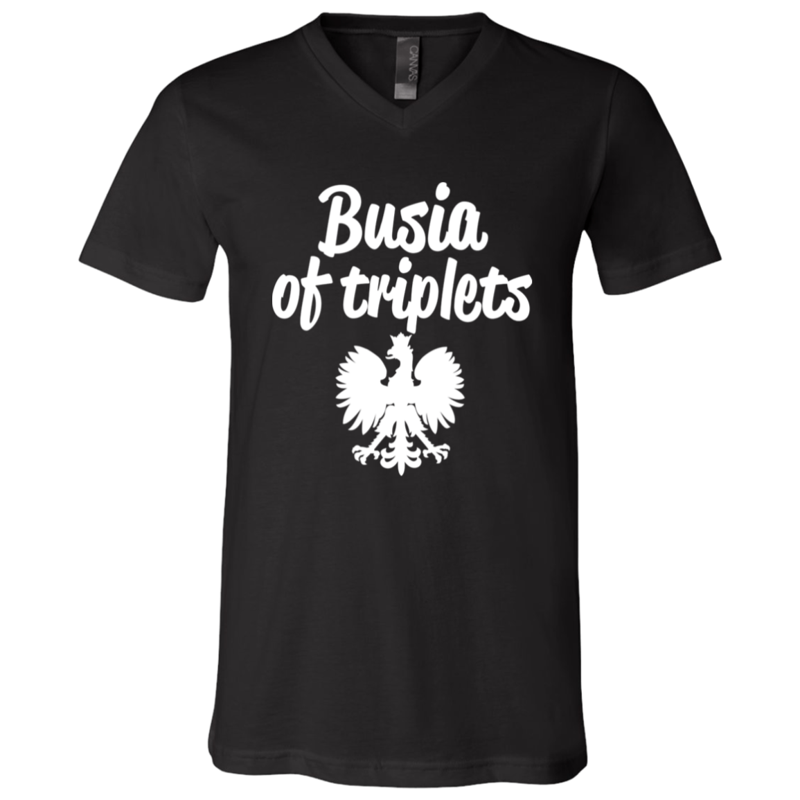 Busia of Triplets Apparel CustomCat 3005 Unisex Jersey SS V-Neck T-Shirt Black X-Small