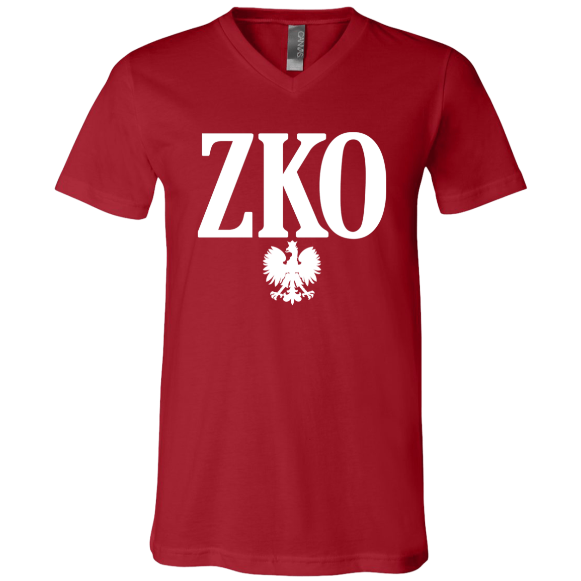 ZKO Polish Surname Ending Apparel CustomCat 3005 Unisex Jersey SS V-Neck T-Shirt Canvas Red X-Small