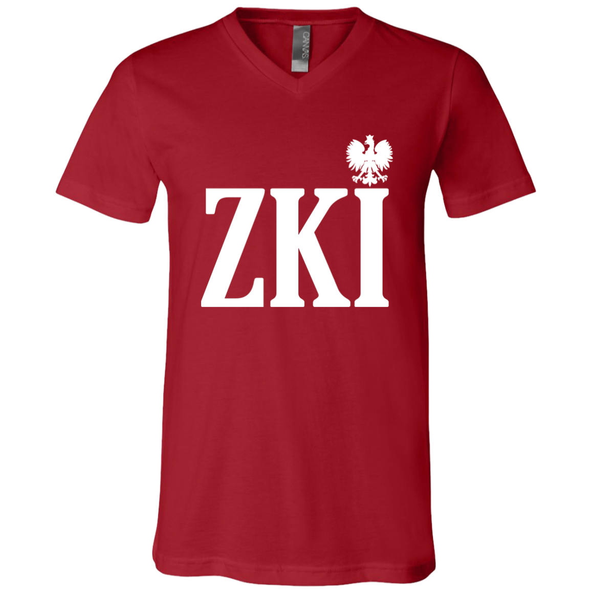 ZKI Polish Surname Ending Apparel CustomCat 3005 Unisex Jersey SS V-Neck T-Shirt Canvas Red X-Small