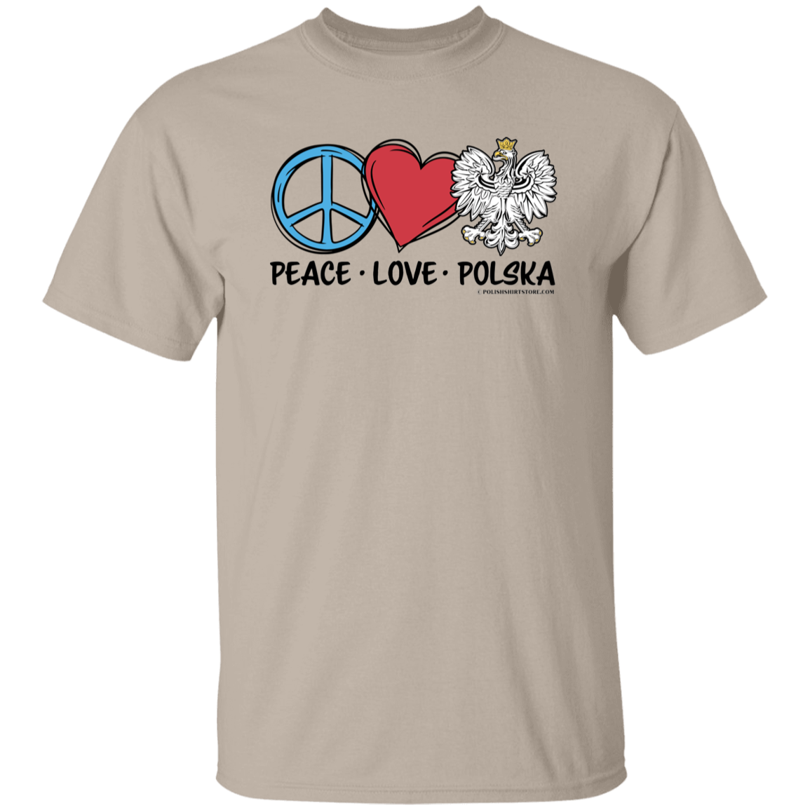 Peace Love Polska T-Shirts CustomCat Sand S