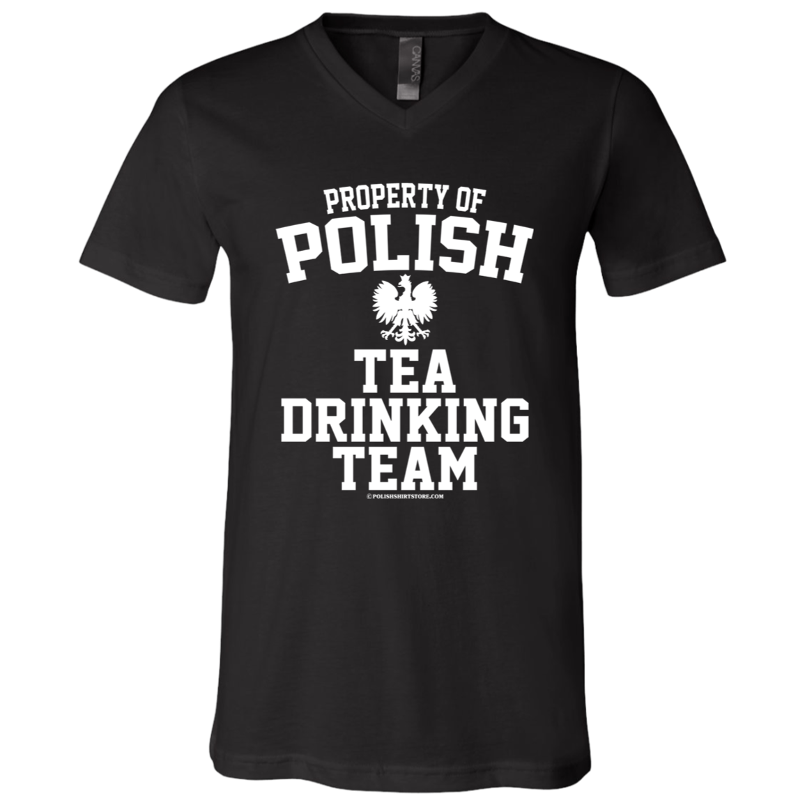 Property of Polish Tea Drinking Team Apparel CustomCat 3005 Unisex Jersey SS V-Neck T-Shirt Black X-Small
