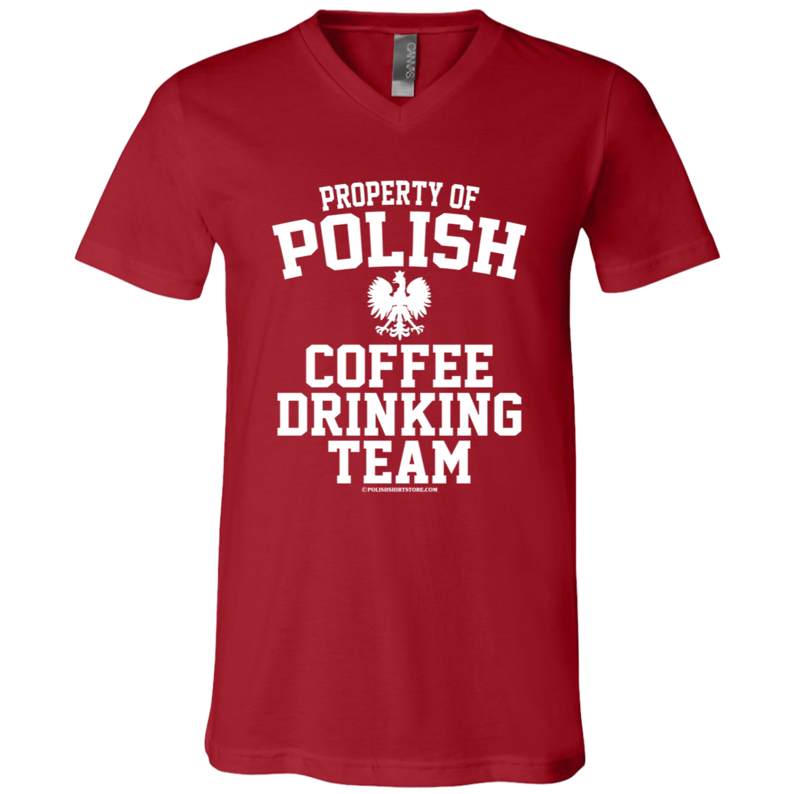 Property of Polish Coffee Drinking Team Apparel CustomCat 3005 Unisex Jersey SS V-Neck T-Shirt Canvas Red X-Small