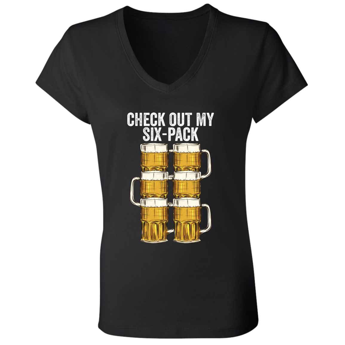 Check Out My Six Pack Beer Apparel CustomCat B6005 Ladies' Jersey V-Neck T-Shirt Black S