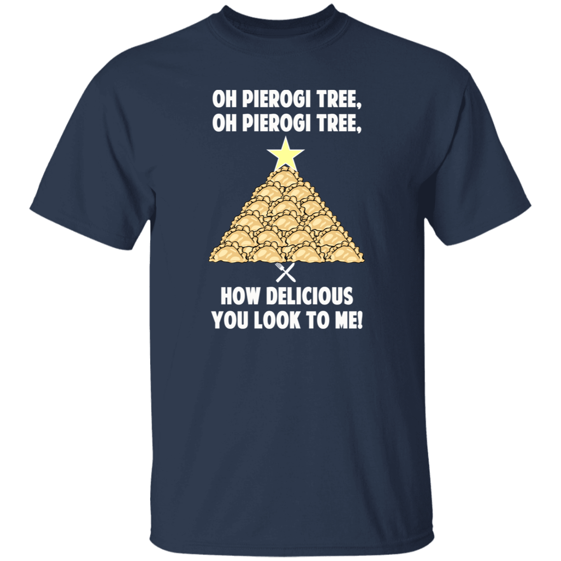 Pierogi Tree T-Shirt - The Original T-Shirts CustomCat Navy S