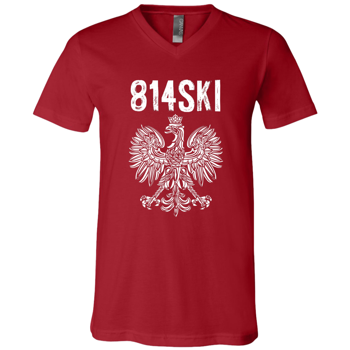 Erie Pennsylvania Polish Pride Area Code 814 Apparel CustomCat 3005 Unisex Jersey SS V-Neck T-Shirt Canvas Red X-Small