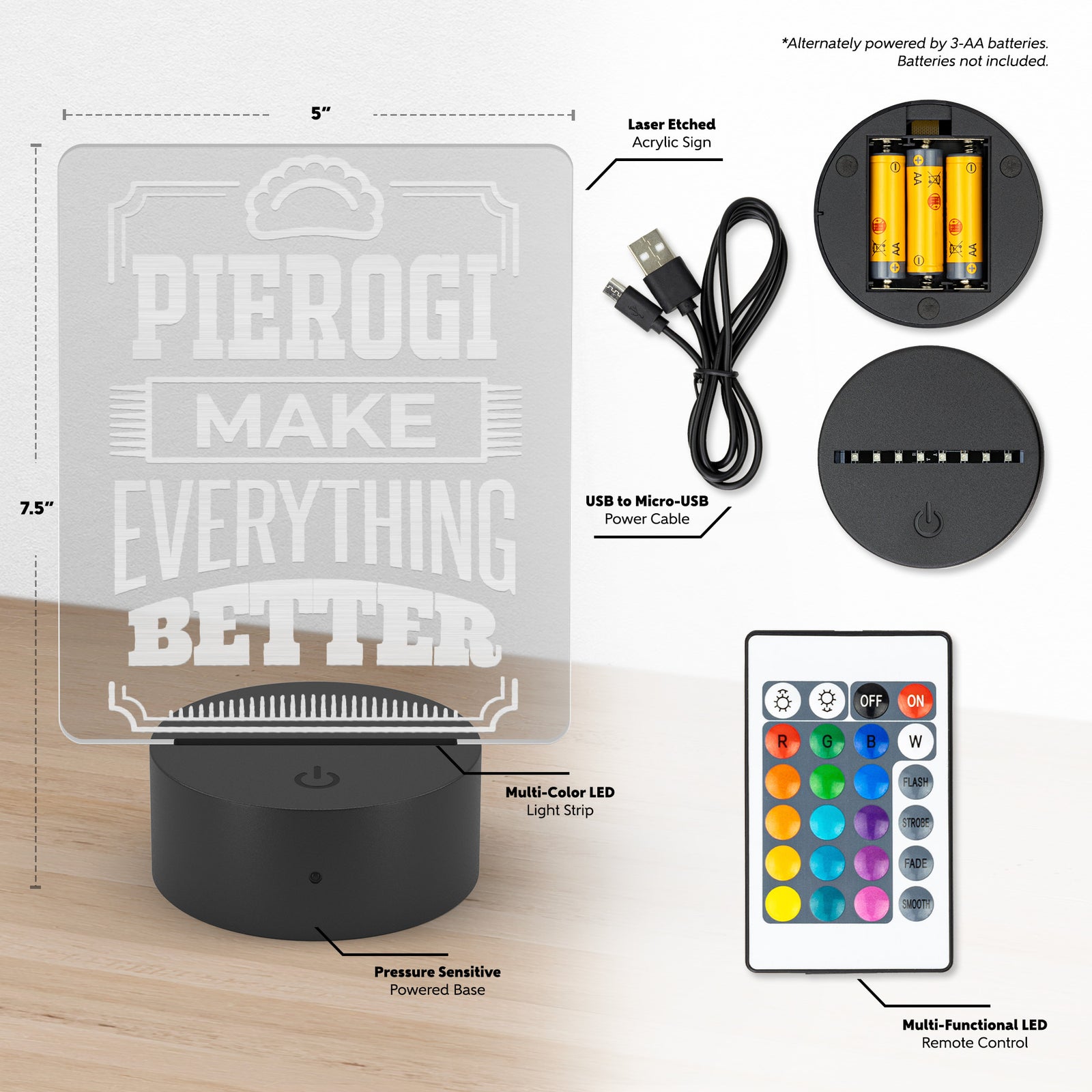 Pierogi Make Everything Better Rectangle Acrylic LED Sign LED Signs teelaunch