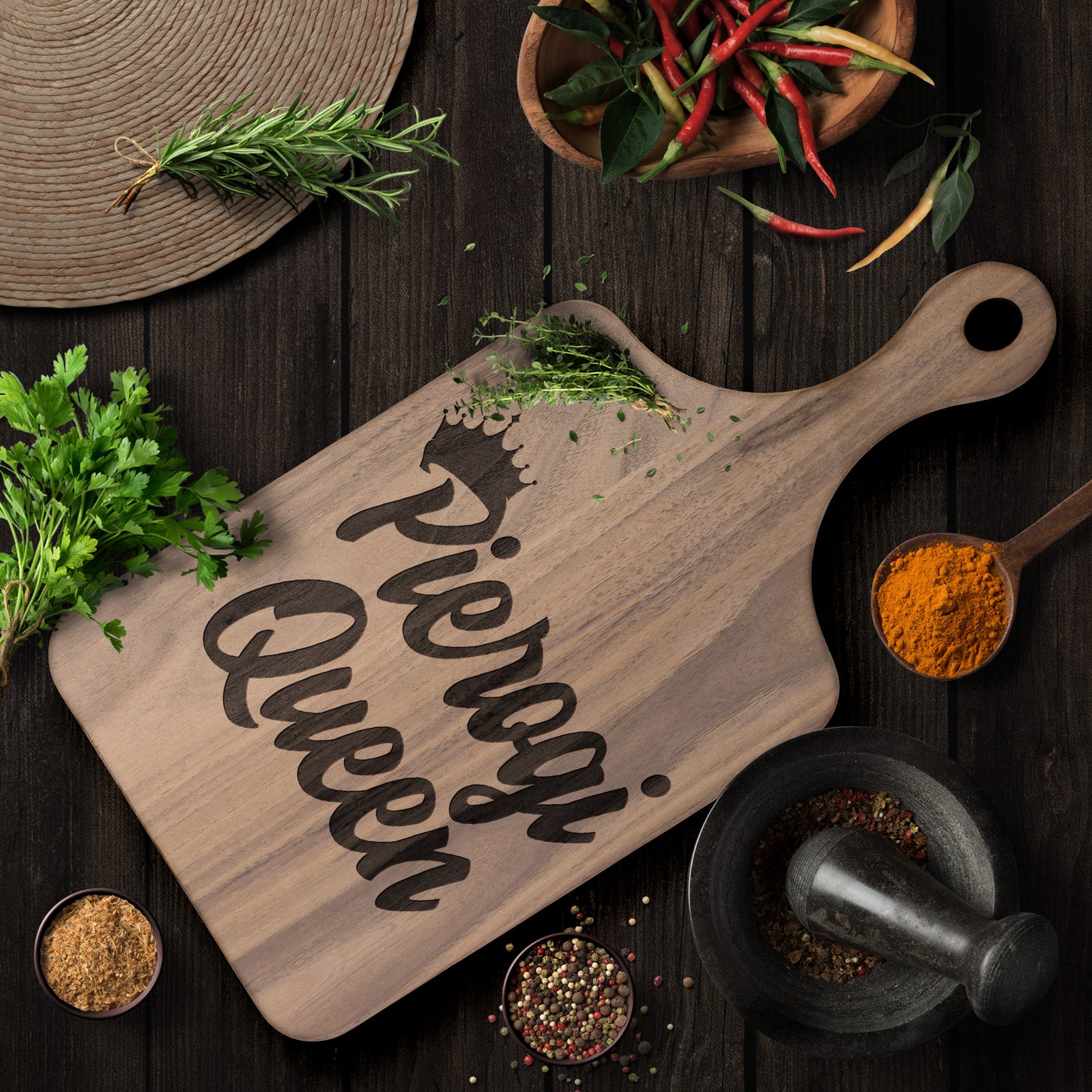 Pierogi Queen Hardwood Paddle Cutting Board Kitchenware teelaunch
