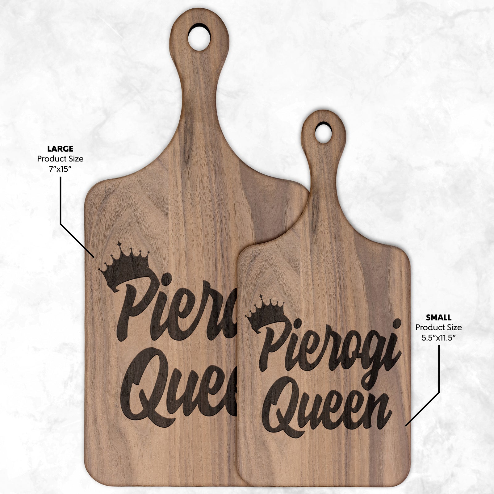 Pierogi Queen Hardwood Paddle Cutting Board Kitchenware teelaunch Small Walnut