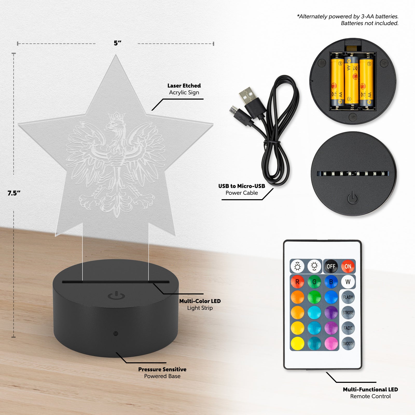 Polish Eagle Star Pedestal Acrylic LED Sign LED Signs teelaunch