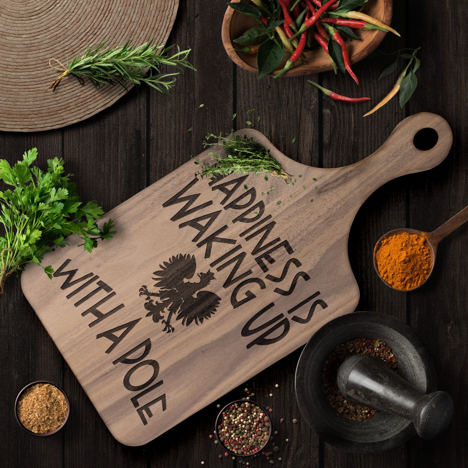 Polish Happiness Hardwood Paddle Cutting Board Kitchenware teelaunch