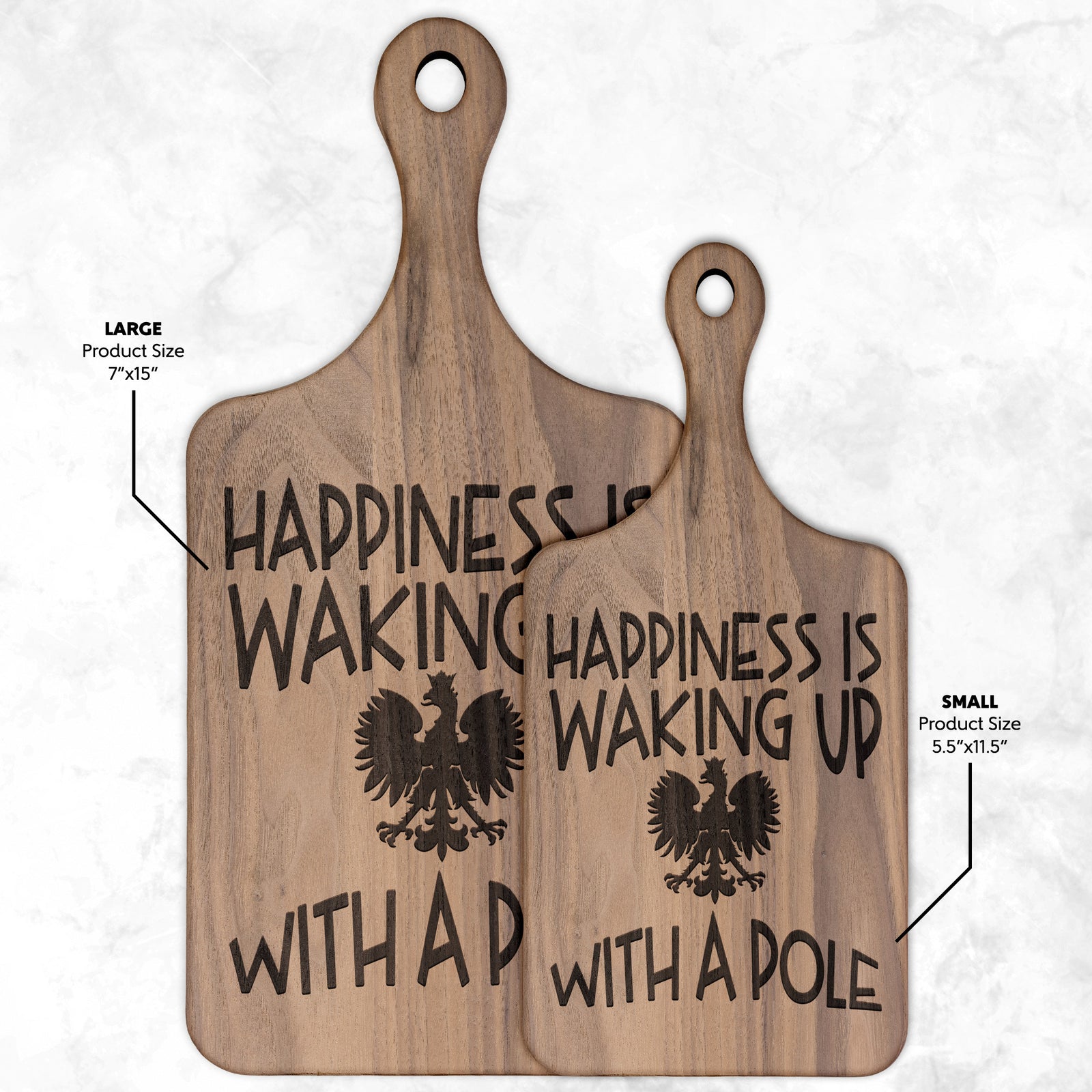 Polish Happiness Hardwood Paddle Cutting Board Kitchenware teelaunch Small Walnut