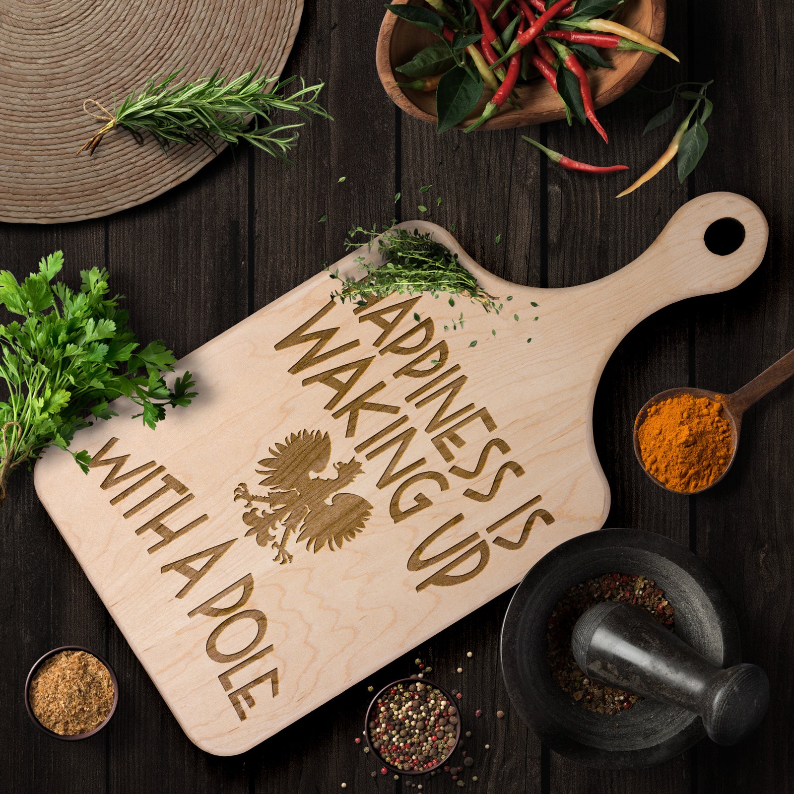 Polish Happiness Hardwood Paddle Cutting Board Kitchenware teelaunch
