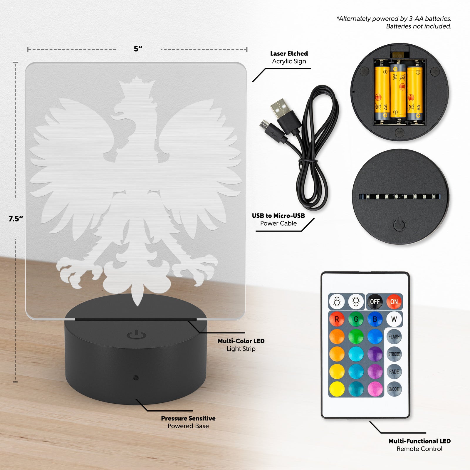Solid Polish Eagle Rectangle Acrylic LED Sign LED Signs teelaunch