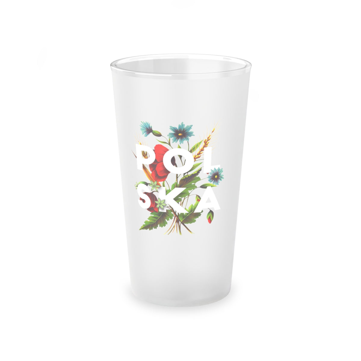 Polish Flowers Frosted Pint Glass, 16oz Mug Printify