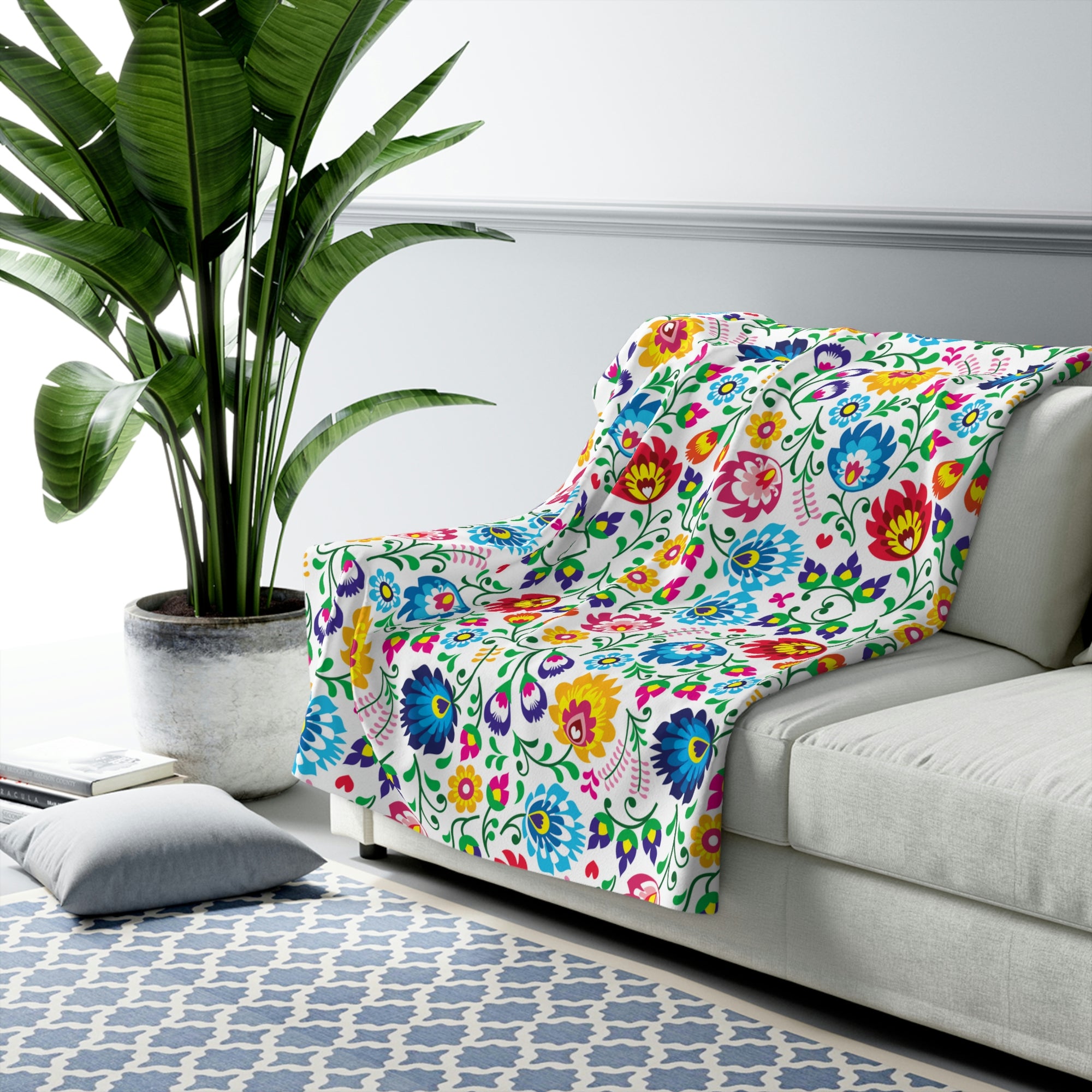 Polish Floral Pattern Sherpa Fleece Blanket Home Decor Printify   