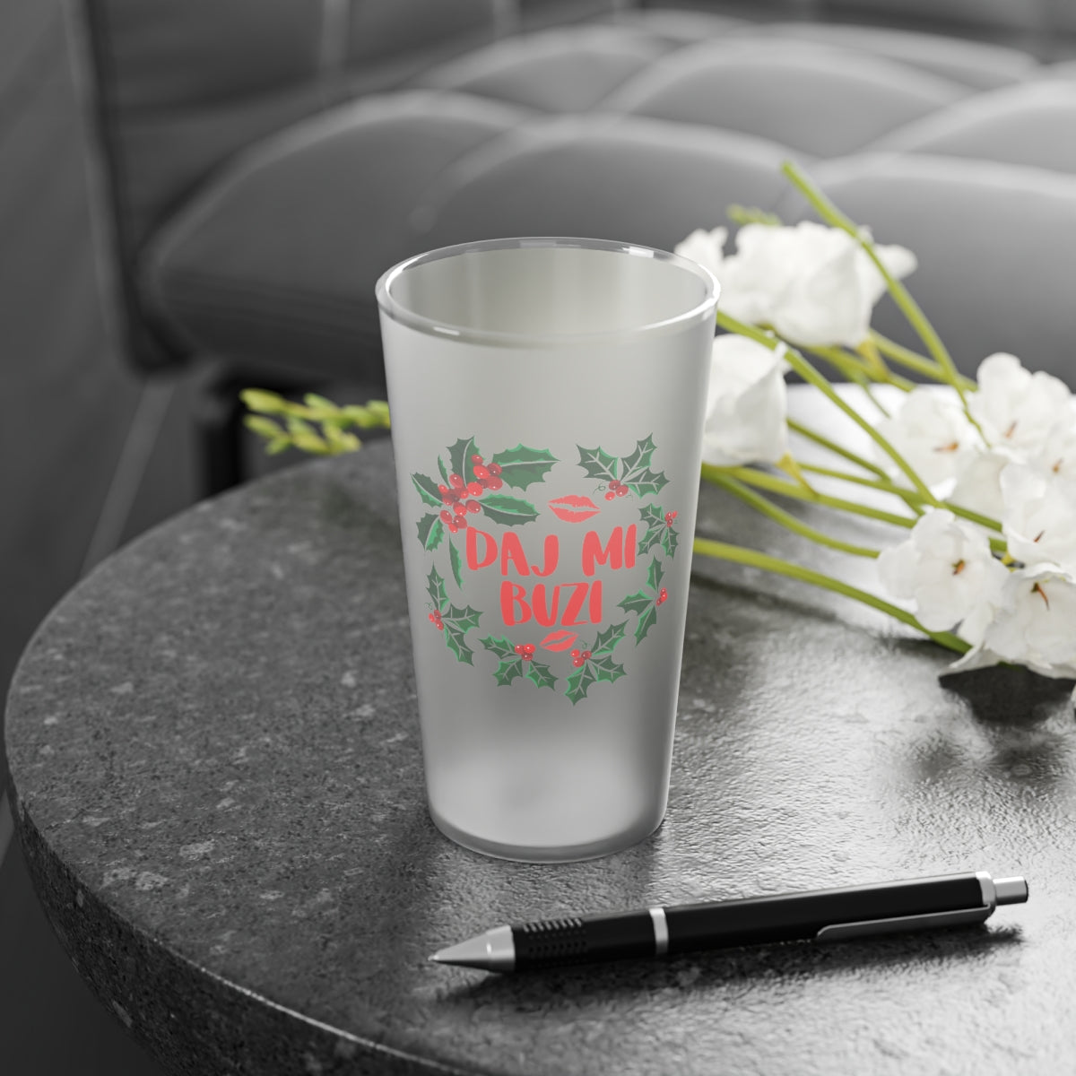 Daj Mi Buzi Frosted Pint Glass, 16oz Mug Printify