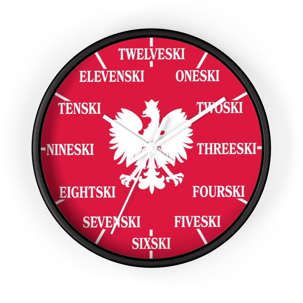 Polish Surname Ski Funny Indoor Wall Clock Home Decor Printify 10 in Black White