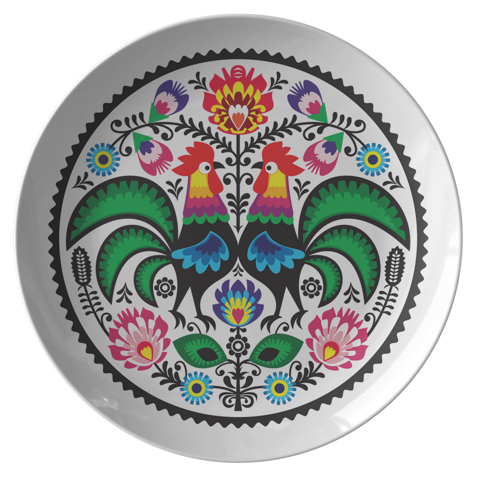 Polish Wycinanki Rooster Design Dinner Plate Dinnerware teelaunch Single Plate