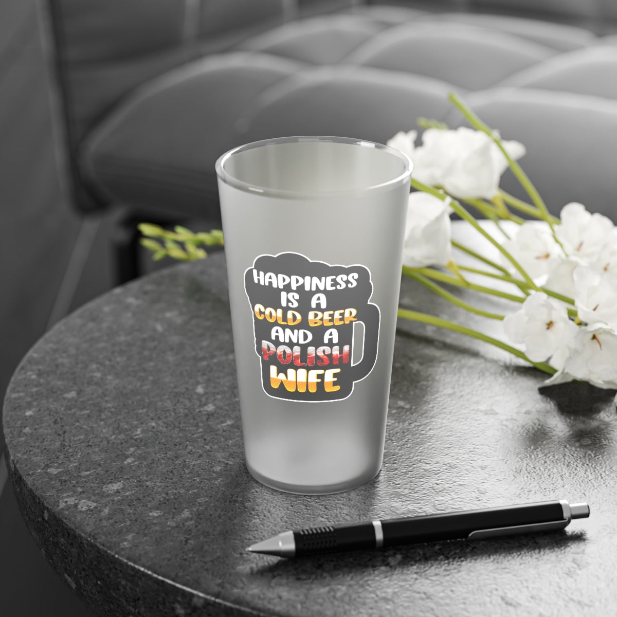 Cold Beer Polish Wife Frosted Pint Glass, 16oz Mug Printify