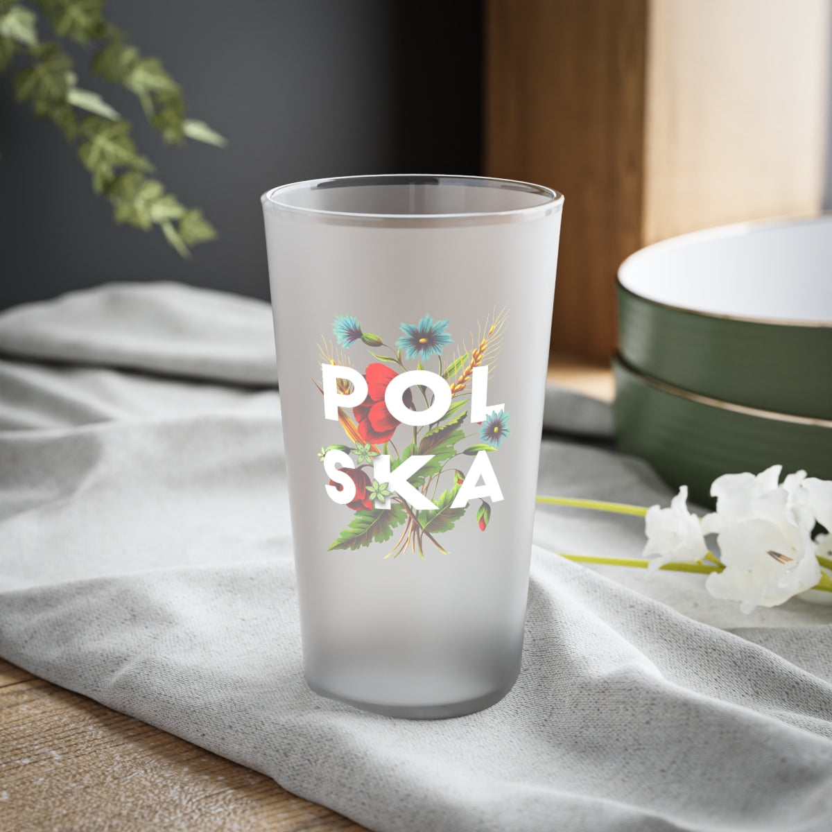 Polish Flowers Frosted Pint Glass, 16oz Mug Printify 16oz Frosted
