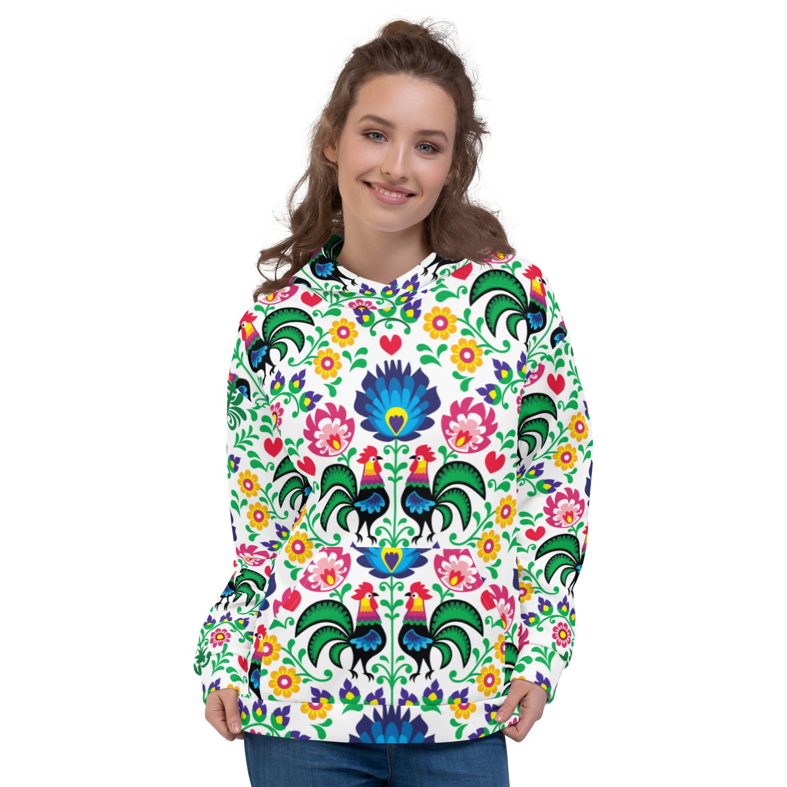 Wycinanki Rooster All Over Print Unisex Hoodie  Polish Shirt Store XS