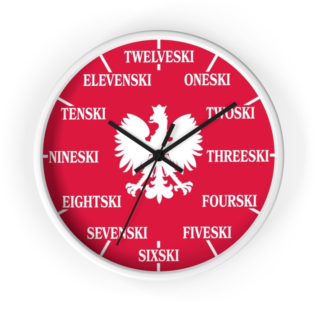 Polish Surname Ski Funny Indoor Wall Clock Home Decor Printify 10 in White Black