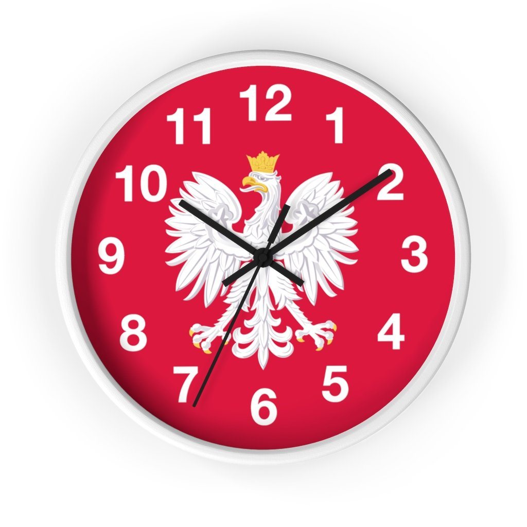 Polish Eagle Wall Clock Home Decor Printify 10 in White Black