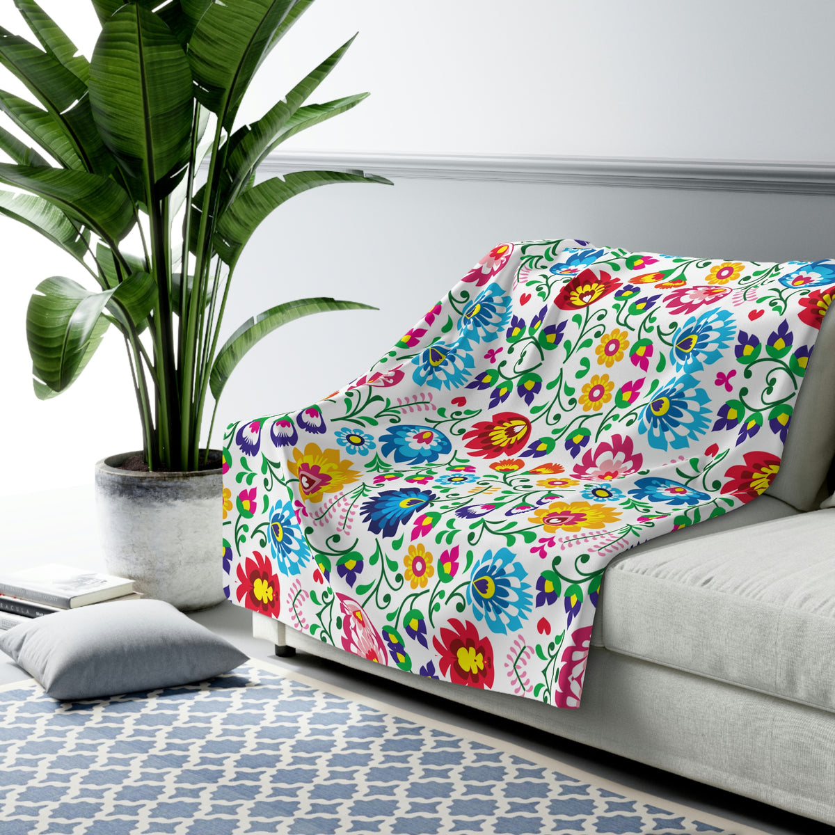 Polish Floral Pattern Sherpa Fleece Blanket Home Decor Printify 60&quot; × 80&quot;  