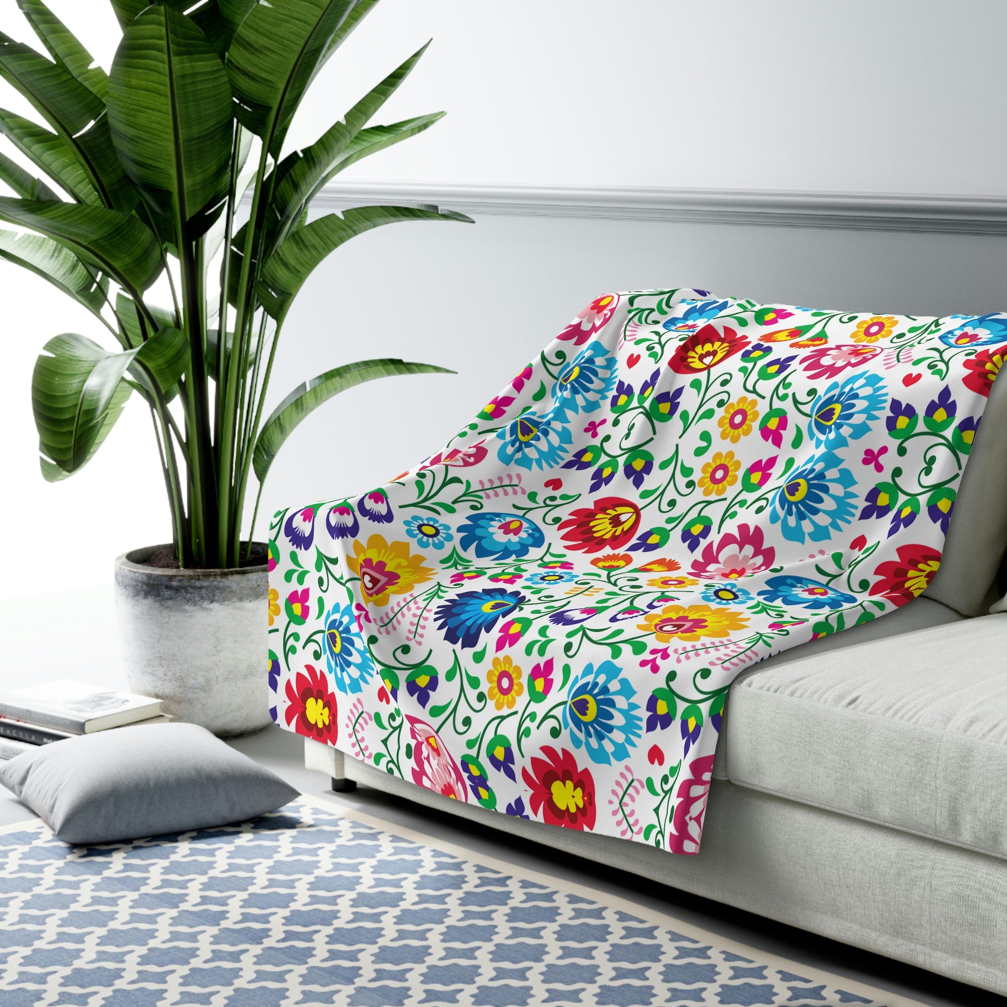 Polish Floral Pattern Sherpa Fleece Blanket Home Decor Printify 60" × 80"  