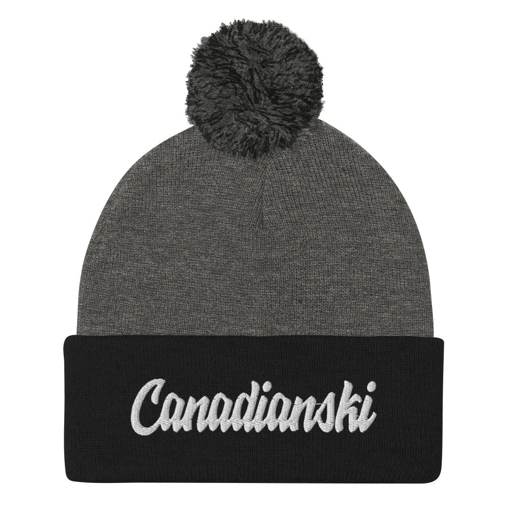 Canadianski Pom-Pom Beanie  Polish Shirt Store Dark Heather Grey/ Black