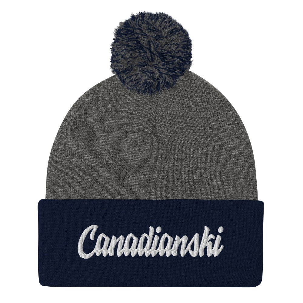Canadianski Pom-Pom Beanie  Polish Shirt Store Dark Heather Grey/ Navy
