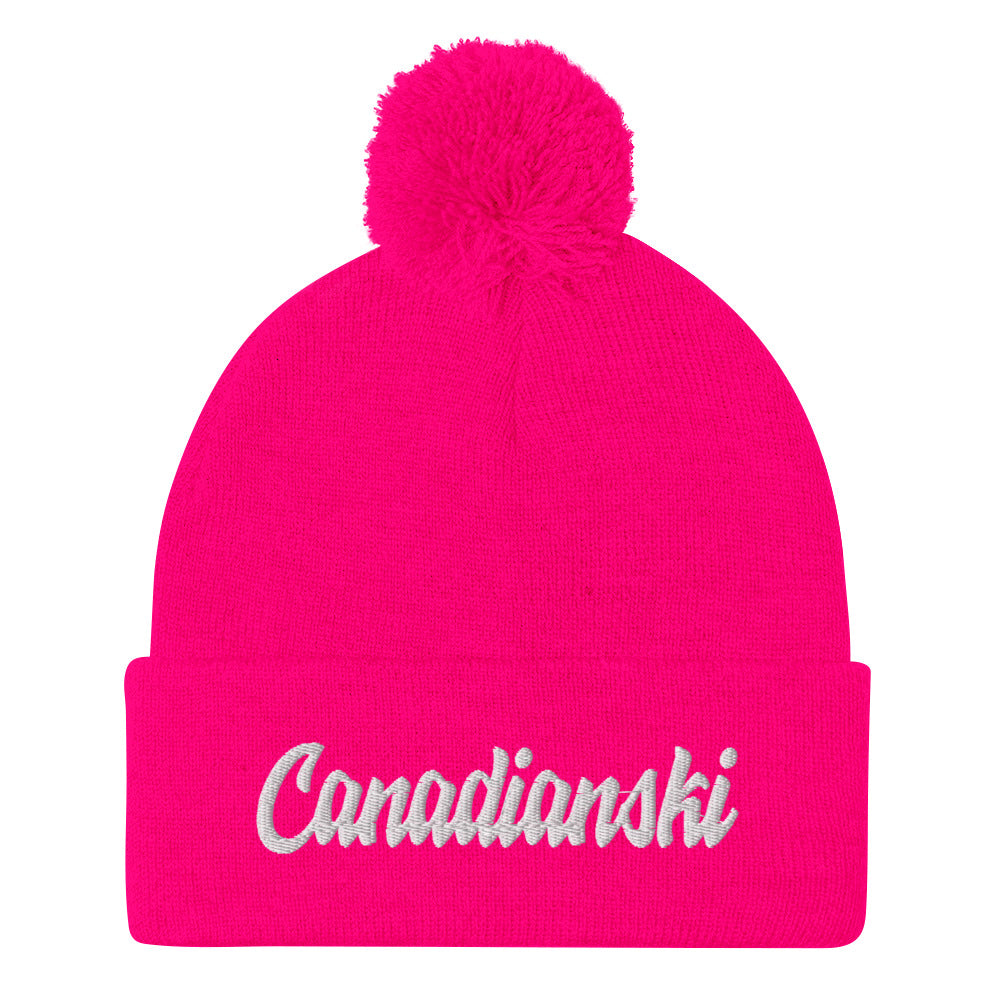 Canadianski Pom-Pom Beanie  Polish Shirt Store Neon Pink