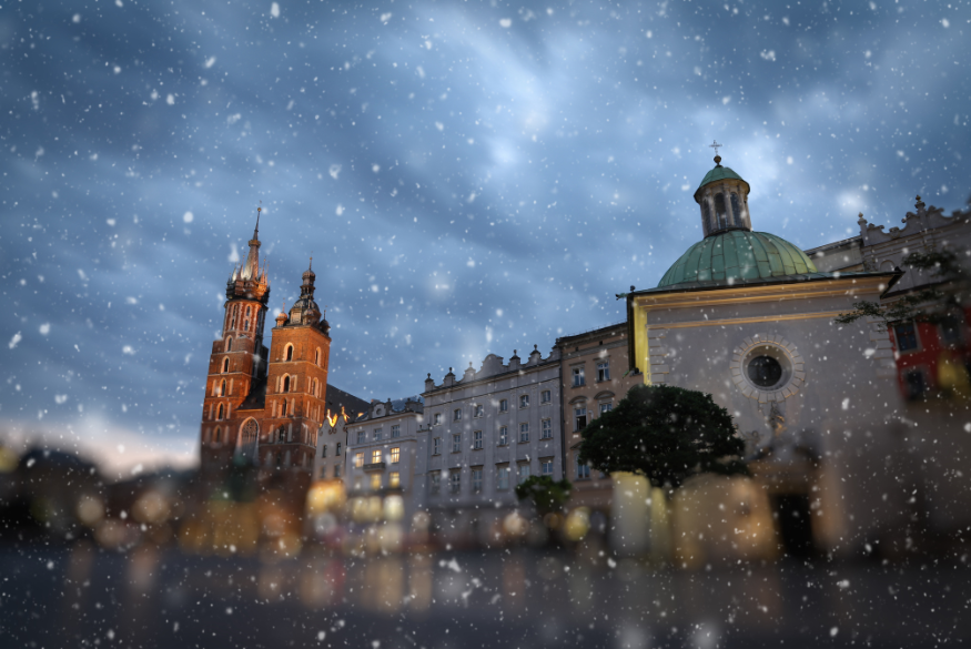 Photo of Krakow Poland in the winter when its snowing