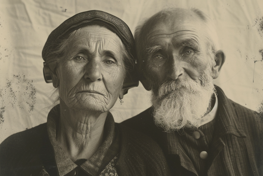 Antique photo of two older Polish people