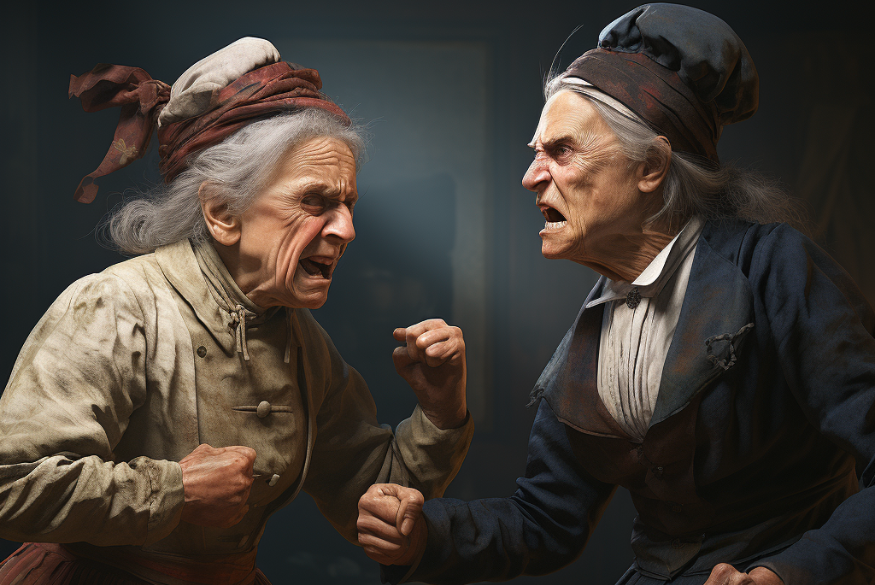 Meaning of Stada Baba - Image of Two Old Women About To Get Into A Fist Fight Over Insults