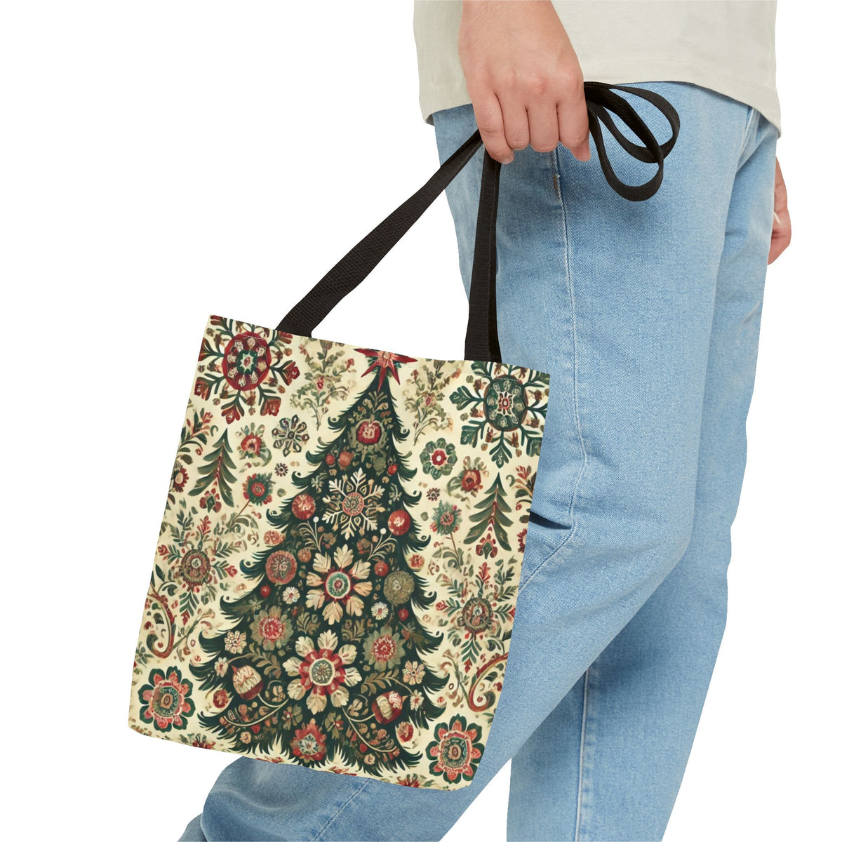 Vintage Christmas Trees Polish Folk Art Pattern Tote Bag